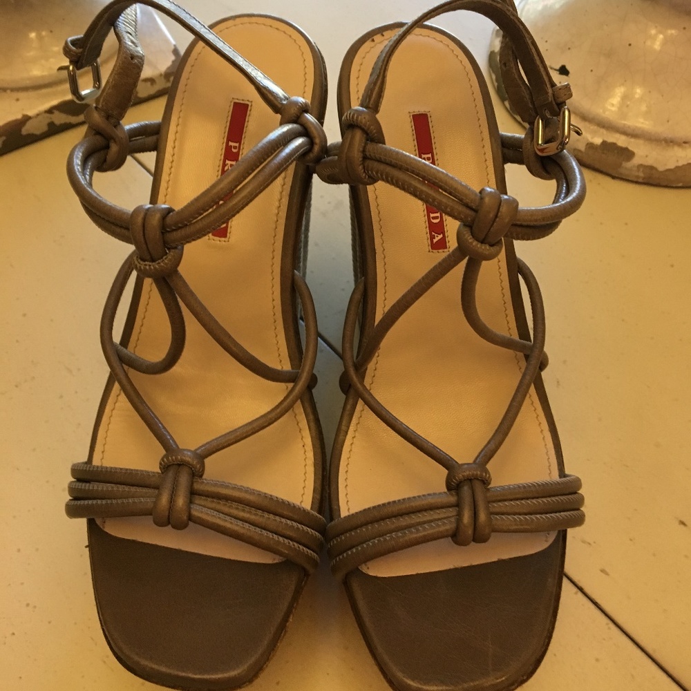 Prada Pewter Platform Heels